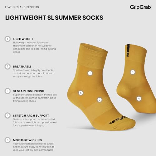 Image of GripGrab Lightweight SL Summer Cycling Socks - 2 Lengths, Road & Gravel | Breathable Coolmax mesh, stretch arch support, short ~3.5 in or tall ~6 in cuff - road, MTB, gravel & indoor biking