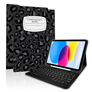TopPerfekt for iPad Air 11 (M3 2025 / M2 2024) case with Bluetooth Keyboard for iPad Air 5th / 4th Generation 10.9 Inch (2022/2020) Detachable, Rechargeable, Pencil Holder – Book Leopard Black Grey
