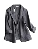 Blazer in lino da donna. Maniche arrotolate a 3/4, chiusura frontale con un bottone, tasche laterali