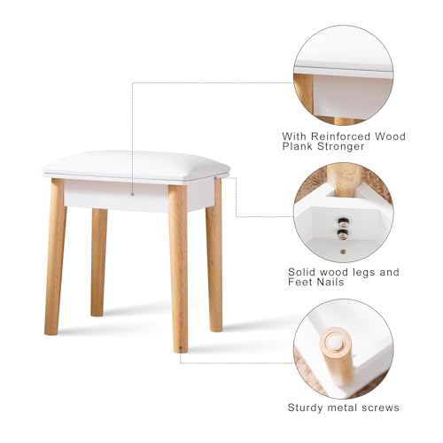 Taburete de madera para tocador blanco BRAGUE con asiento de poliuretano cómodo 6