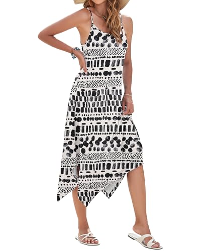 Image of AUSELILY Women's Summer Dresses 2026 Casual Sleeveless Spaghetti Strap Sundress Asymmetrical Midi Dress with Pockets