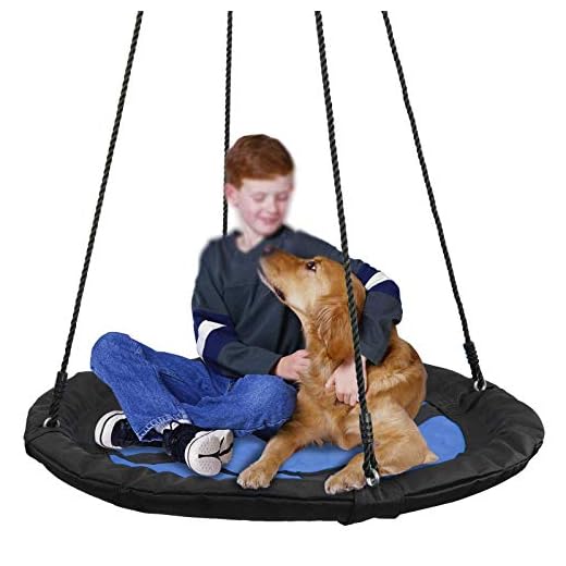 SUPER DEAL 40" Waterproof Saucer Tree Swing Set - 360 Rotate° - Attaches to Trees or Existing Swing Sets - Adjustable Hanging Ropes - for Kids, Adults and Teens (Blue)