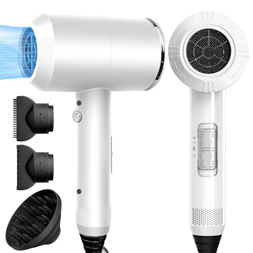 NEWSEE 2200W Professional Hair Dryer Powerful AC Motor Quick Drying ionic dryer with 2 Speed 3 Heat Setting, Cool Shot Button with 1 Diffuser & 2 Concentrator for Multi Women Man Hairstyles (AU Plug) (Premium White)