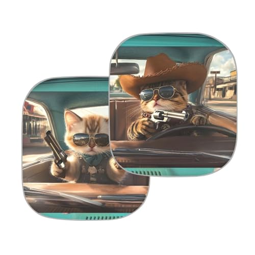 Image of Western Cowboy Cat Sunshade Visor 2 PCS Car Windshield Sun Shade Easy Installation Foldable Automotive Interior Accessories for Sun Protection Sun Shade for UV Protection
