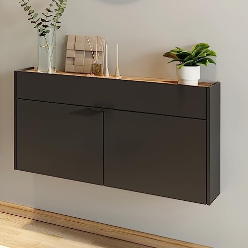 Lomadox Flurschrank Schuhschrank 110cm in grau mit Eiche ideal für schmale Flure, B/H/T ca. 110/57/22 cm