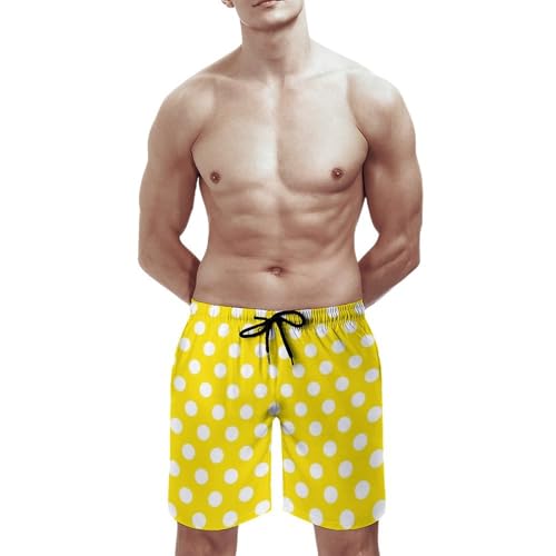 Yellow Polka Dot Print (d) Mens Swim Trunks, Quick Dry Swim Shorts with Mesh Lining Swimwear Bathing Suits2