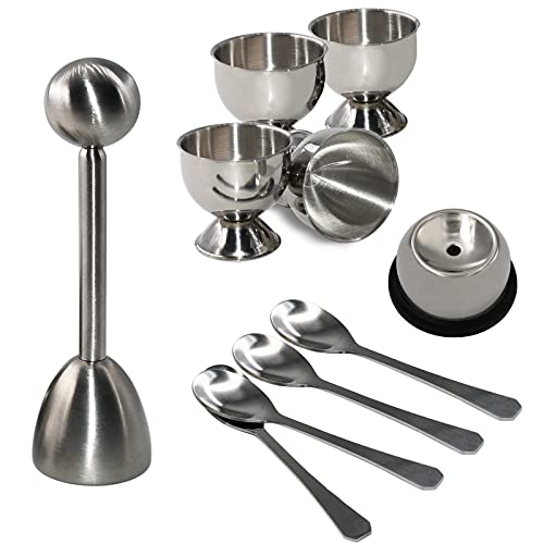 Egg Cracker Topper Set - Complete Soft Boiled Egg Tool Set Easy Eggs Opener Egg Cups Cutter & Spoons Egg Holders #TOP19