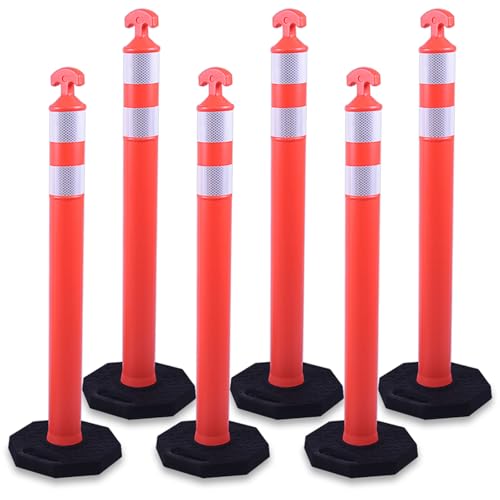 Image of BESEA 6 Pack 36 Inch Traffic Delineator Post Cones with Heavy-Duty Base