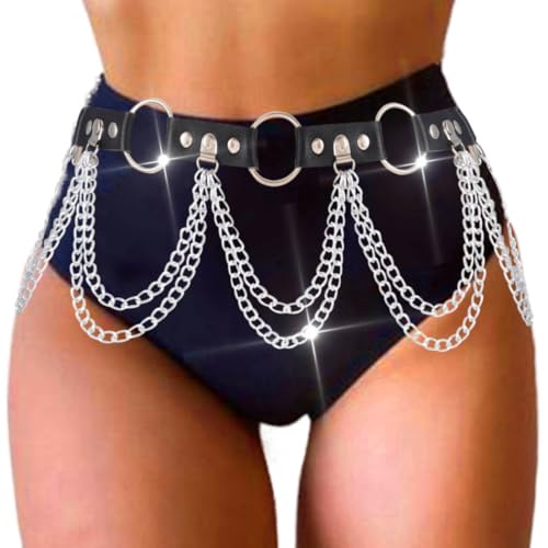 COSYDAYS Goth Chain Belt Black Leather Waist Chain Rave Body Chains Jewelry for Women3