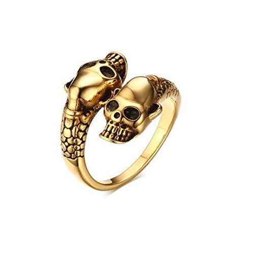 MAGIIE Einstellbarem Ring Herren,Ring Edelstahl,Totenkopf Ring,Punk-Stil Halloween (1pcs Gold) Cover