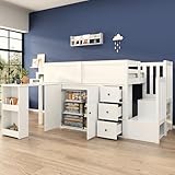 lit mezzanine hauteur 2m 【Matériau robuste】 : fabriqué en MDF, robuste et durable, avec une capacité de charge et une stabilité élevées. La conception de la clôture assure la sécurité de vos enfants et constitue un choix écologique et sain.