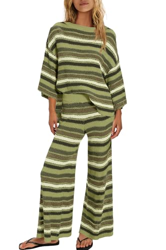 ReachMe Womens Oversized Striped 2 Piece Sets Sweater and Wide