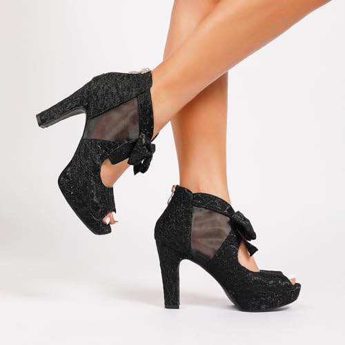 Image of GATUXUS Open Toe Women Platform High Heel Shoes Bows Strappy Sandals