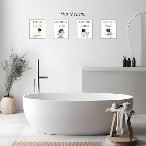 Image of Boat Wades Space Astronaut Kids Bathroom Unframed Wall Art Prints,Astronaut Boys Room Decor Posters & Prints For Living Room Home Dorm Decor,Boys Bathroom Posters Pictures 8x10 Set Of 4
