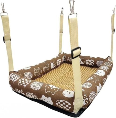 Xiraivke猫用ハンモックベッド 天然籐マット ケージスイングベッド 四隅ロープ可結びハンギングタイプ 通気性滑り止め オールシーズン対応 全体掃除可能 スペース節約 猫の快適睡眠用?