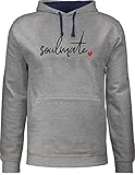 Pullover Herren Frauen Hoodie Kontrast zweifarbig - Freundin Geschenk - Soulmate - Seelenverwandter - 5XL - Grau meliert/Navy Blau - JH003