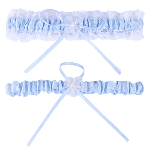 2 Pieces Garters for Bride, Elastic Lace Bridal Garter Bride Wedding Supplies with Faux Pearls and Bow