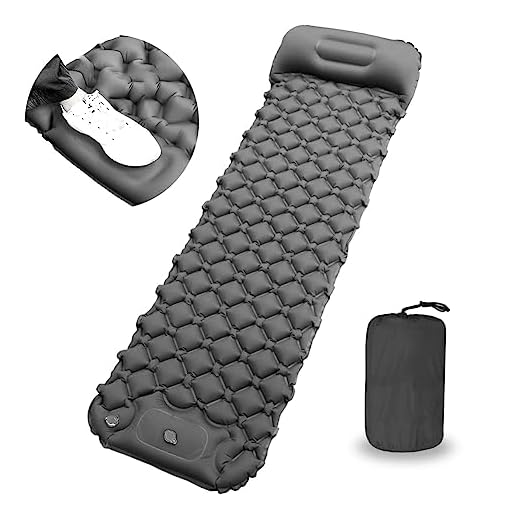BIHEE Colchoneta Inflable para Acampar con Almohada, colchoneta Ultraligera para Dormir con Bomba para Tienda de campaña, mochilero, Senderismo, colchón de Aire para Exteriores (Gris)