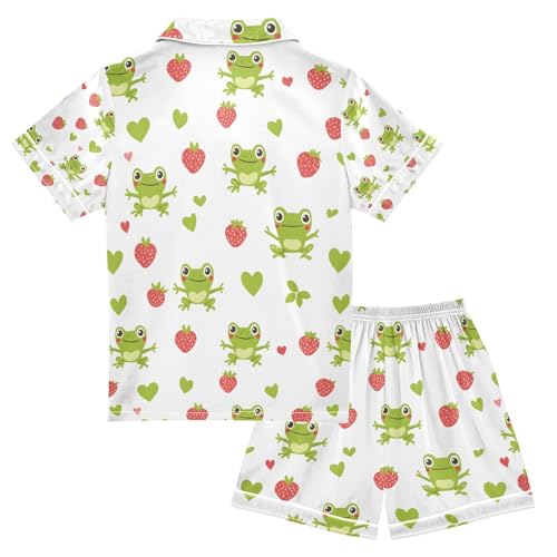 senya Frog with Strawberry Satin Summer Pajama Sets Silk Short Sleeve Button Down Sleepwear2