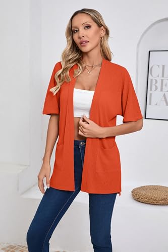 Image of Iandroiy Women's Lightweight Open Front Cardigans Casual Short Sleeve Blouse Tops