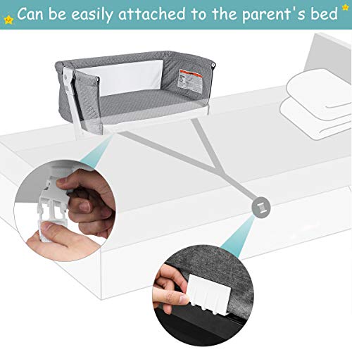 Baby Joy Baby Bassinet, Bedside Sleeper W/Wheels, Mattress & Cover, Straps, Mesh, 100Lbs Weight Capacity, 8 Height Adjustable For Bed Sofa, Lightweight Bedside Bassinet For Baby Newborn Infant, Gray #TOP1