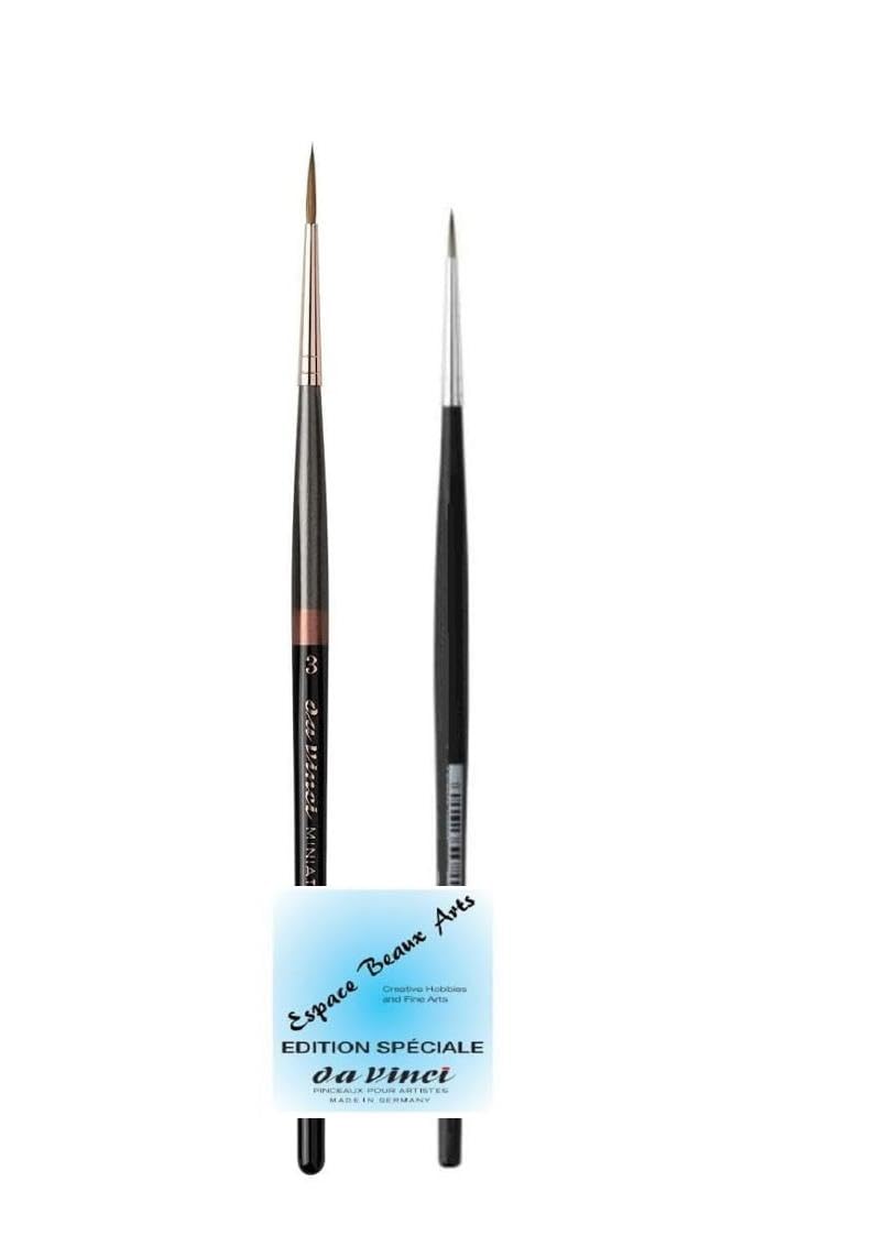 Da Vinci Miniature Maestro Series 70 okrągłe pędzle Kolinsky z krótkim uchwytem, bardzo długie i bardzo ostre, nr 3 + 1 szczotka