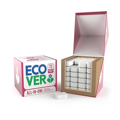 Ecover Pastiglie All-In-One per lavastoviglie, contiene sale e brillantante per lavastoviglie, pulizia potente, profumo di mandarino e citronella, confezione da 1, 72 compresse