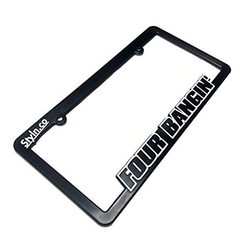 Four Bangin License Plate Frame | Funny Racing Turbo Car Truck SUV JDM Tag Holder Japan Great Gift for Car Enthusiast