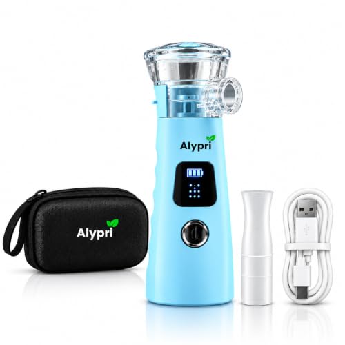 Alypri Handheld Rechargeable Mesh Nebulizer/Atomizer with LCD Display, Quiet Operation, Auto Shut Off and with Hard Shell Carry Case for Pets (Light Blue)