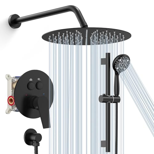 Image of SR SUN RISE 12 inch Shower Faucet Set with Shower Slide Bar,Matte Black