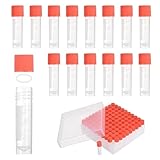 PATIKIL 100 Stk Plastikfläschchen 2ml Kryo-Röhrchen Kleine Probengefäße Zentrifugenröhrchen Gefrierbehälter Aufbewahrungsbox Mit Schraubverschluss Für Tiefkühllagerung Labor Rot