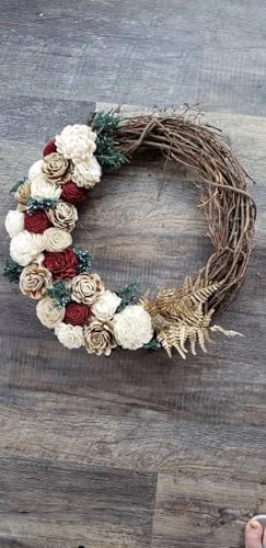 Couronne de Noël en Bourgogne et bois pour décoration de maison - 2