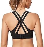 Yvette Women High Impact Sports Bras Criss Cross Back Sexy Running Bra for Plus Size, Black, L(DF)