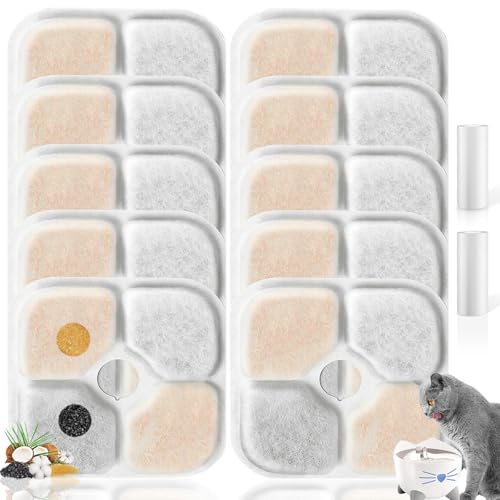 FOURHARVEST PIXI Cat Water Fountain Filters, Compatible with PIXI Pet Fountain, Pixi Cat Drinking Fountain Filter, Replacement Triple Action Pet Water Filter, 10-Pack, White