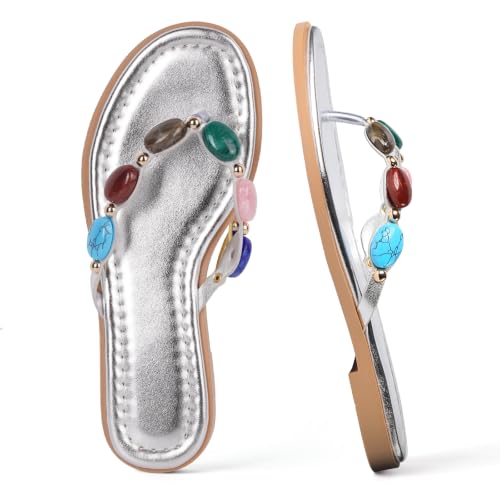 Image of DREAMSTORY Womens Beaded Flip Flops Beach Jeweled Thong Sandals