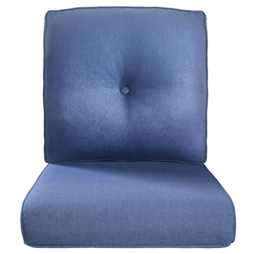 ACTREST Pop 22x25/22x24 Outdoor Replacement Cushions - 1 Set High Back Deep Seat Patio Furniture Cushion for Wicker Dining Swivel Rocking Chairs Loveseat Couch Sectional Sofa - Navy Blue/Button