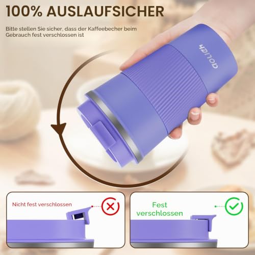 Aolieh Thermobecher 510 ml, Kaffeebecher to Go aus Edelstahl mit auslaufsicherem Deckel… – Ansicht 4