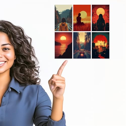 Image of SiddArtify Sunset Silhouette Wall Art Poster Print Set - Modern Landscape Decor for Living Room Bedroom Office - Set of 2-4x6 Inch - Board (Pack of 6) - Sticker (Pack of 6)