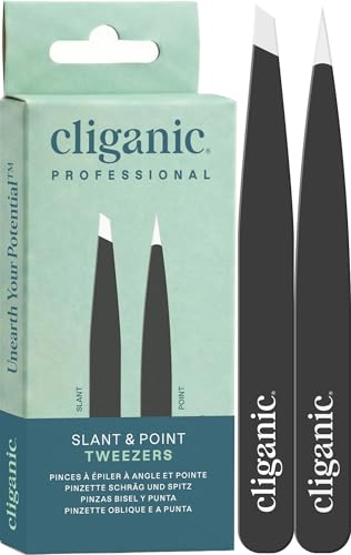 Cliganic Set di pinzette per sopracciglia: punta di...