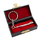 Dselvgvu Miniature Musical Instrument Keychain with Case Brass Mini Collectible Figurines Replica Key Ring Birthday Gifts (2.36' Silver Flute Keychain)
