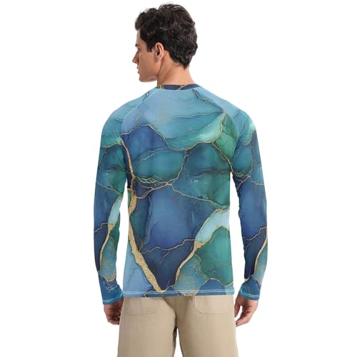 Marble Green Royal Blue Men's UPF 50+ Classic Crew Neck Comfort Men's Sun Protection Long Sleeve Water Fishing2