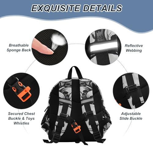 Kid's Backpack for Boys & Girls Toddler Bag Many Skull Backpack with Safety Leash3