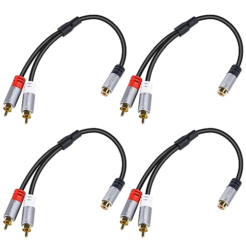 RCA Y-Adapter Splitter Cable 4Pack,1 RCA Female to 2 RCA Male Stereo Audio Video Subwoofer Car Audio Cable Y Splitter Adapter Extension Cord for Home Theater, Hi-Fi System, Amplifier, Speaker-0.6 Feet