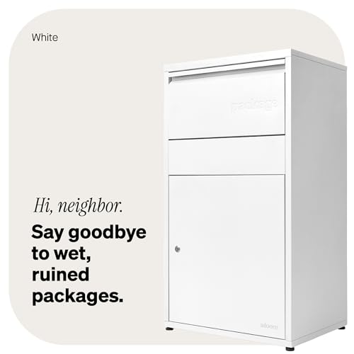 Image of Adoorn Package Delivery Boxes for Outside - Large Anti-Theft Secure Package Box - Free Standing Parcel Drop Box - Weatherproof Construction - Durable Steel - 36 inch H x 20.5 inch W x 15 inch D - White