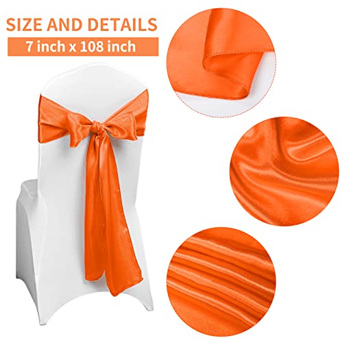 Rewomc 50 Pcs Satin Chair Sash Chair Decorative Bow Designed Chair Cover Chair Sashes For Thanksgiving Wedding Banquet Party Home Kitchen Decoration (Orange,7 X 108 Inch) #TOP1