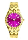 Reloj Pura Alegría - Bubble Gum - Analógico Mujer Dorado con Esfera Fucsia y Cadena de Acero