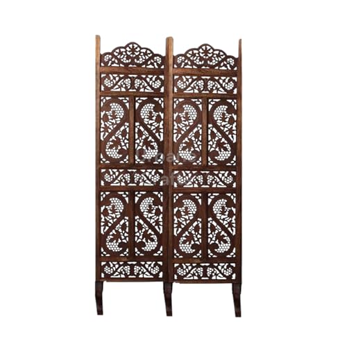 Urbane Crafts Wooden Room Partition/Screen/Room Divider/Room Separator Traditional Handicrafts 6Ft (Dark Brown) (2 Panel with Stands)