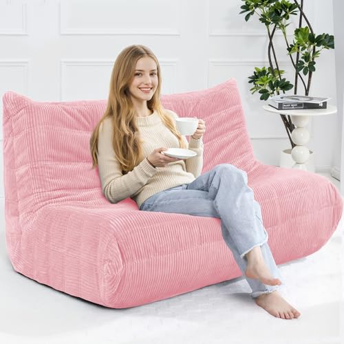 Image of Bean Bag Chair,Giant Beanbag Chairs for Adults,Comfy Large Fireside Chair Lazy Sofa,Corduroy Bean Bag Lounger with Memory Foam Filled,Floor Sofa Couch for Home,Living Room (Pink, Loveseat)