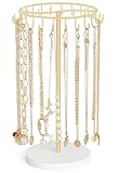 Mkono Necklace Holder Metal Jewelry Display Stand Necklace Organizer with 22 Hooks for Storage and Hanging Bracelet Keychain Home Room Decor for Women,Gold