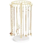 Mkono Necklace Holder Metal Jewelry Display Stand Necklace Organizer with 22 Hooks for Storage and Hanging Bracelet Keychain Home Room Decor for Women,Gold